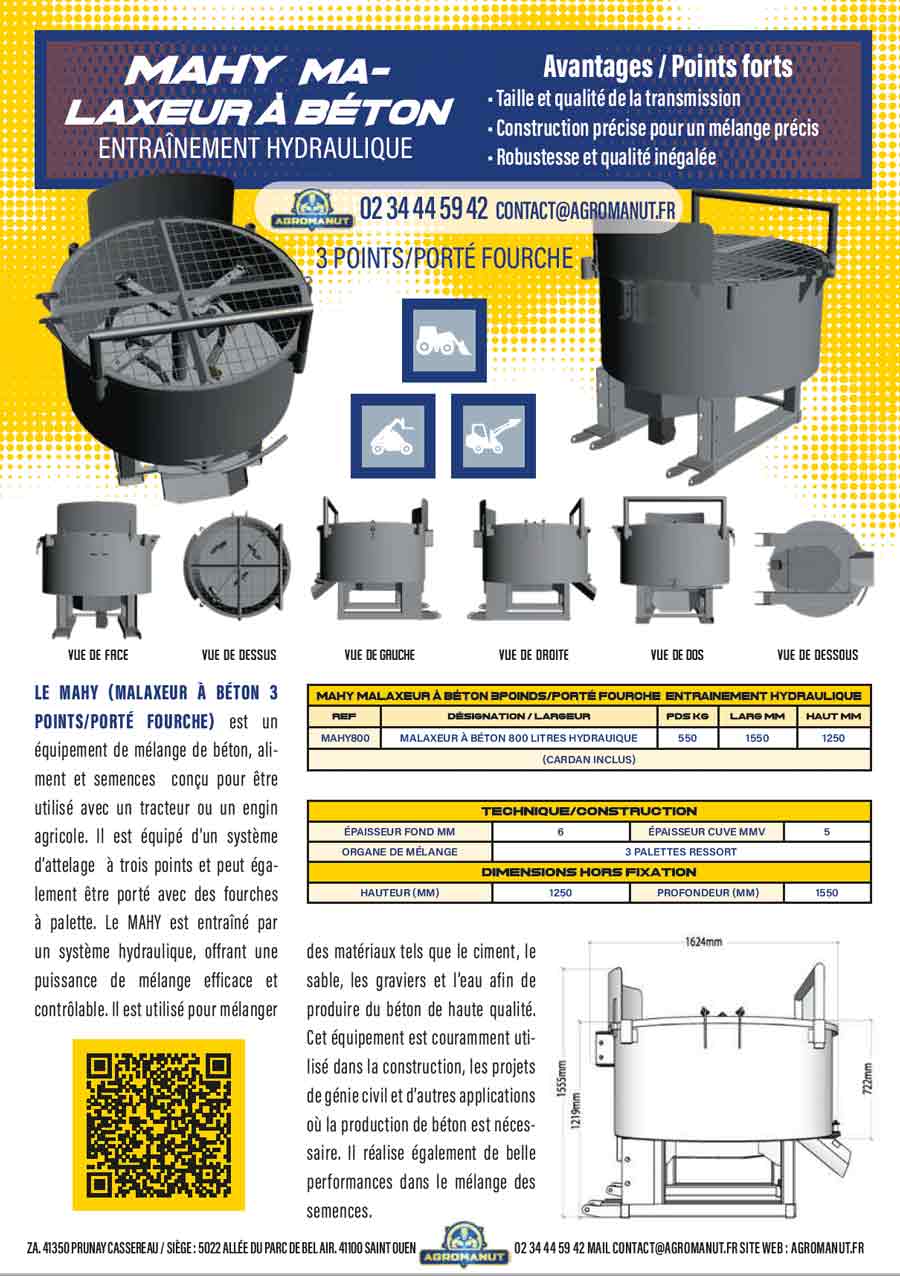 Malaxeur à béton 3 points / Porté fourche Entrainement Hydraulique,Malaxeur à béton,MAHY Malaxeur à béton Entraînement Hydraulique,mahy malaxeur a beton 3 points porte fourche