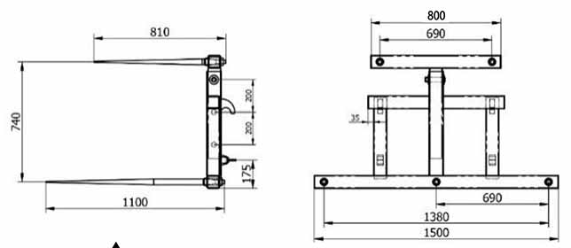 PBAD Pique Bottes 5 dents bras réglable 400mm plan sommaire